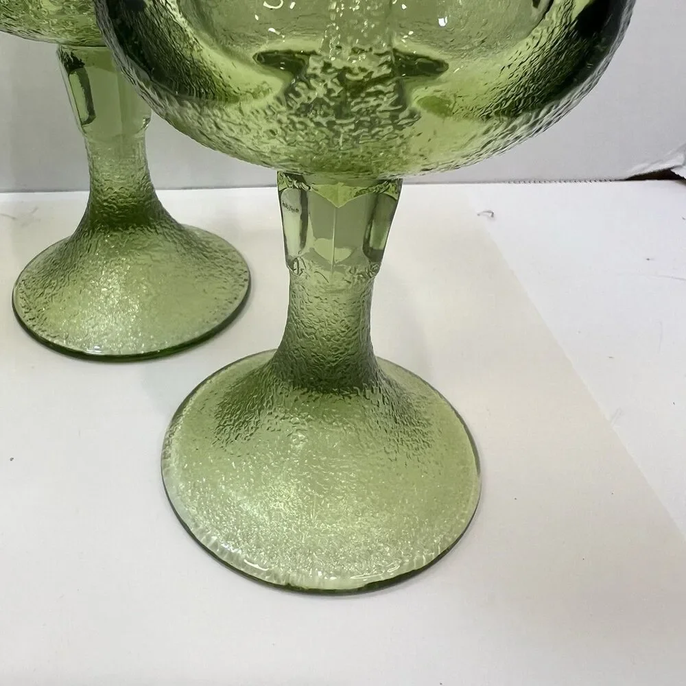 Vintage Fostoria Woodland Green Wine Water Glasses Goblets Set Of 4  Textured